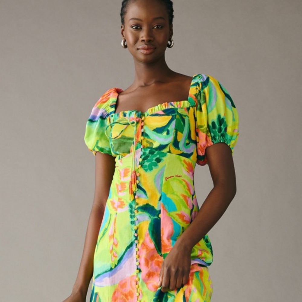 FARM Rio Printed Puff-Sleeve Dress (New with Tags, never worn)